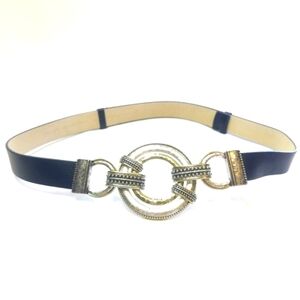 CHICO'S Hammered Silver And Gold  Adjustable Leather Black Belt Size-S/M